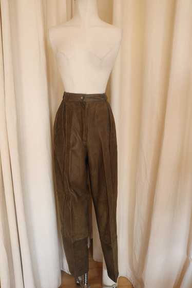 Olive green leather embossed pants - image 1