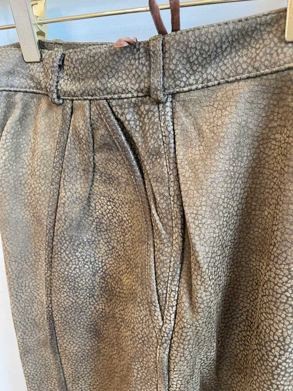 Olive green leather embossed pants - image 3