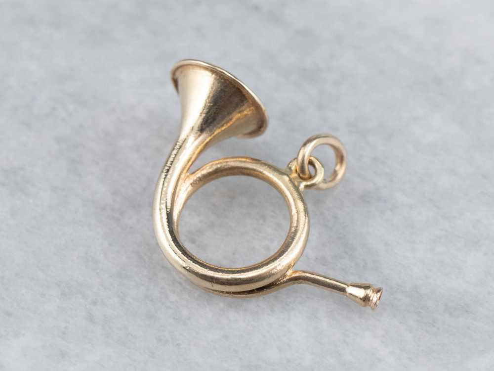 Vintage Gold French Horn Charm Pendant - image 3