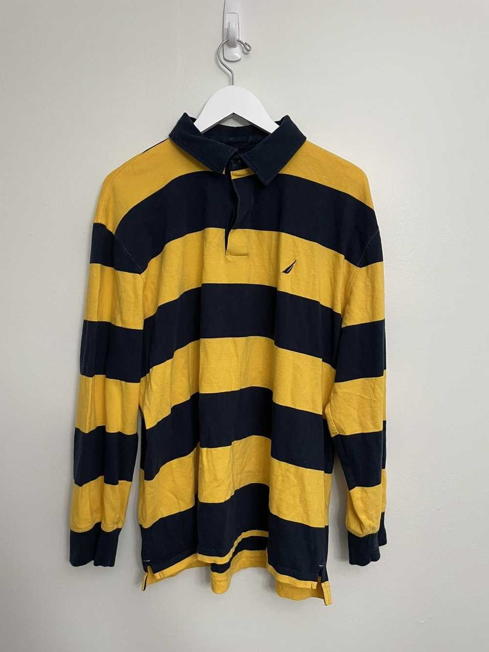 Nautica Blue and Yellow Striped Nautica Polo long… - image 1