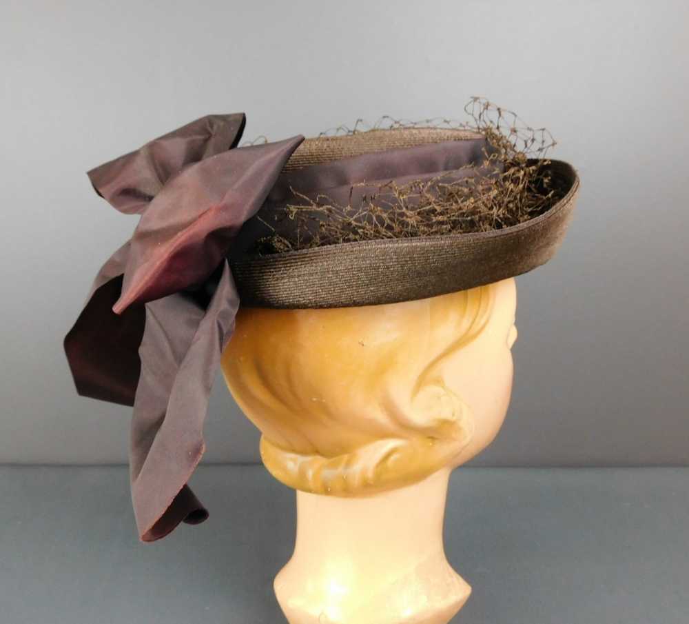 Vintage 1930s Brown Straw Tilt Hat with Large Bow… - image 9