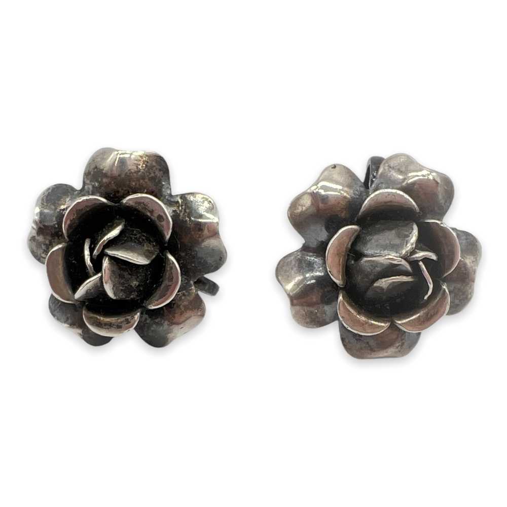 Sterling 1940s Flower Earrings - image 1