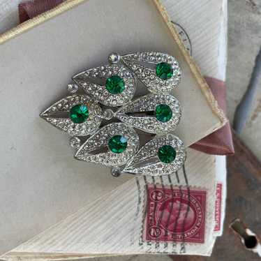 Vintage Green Rhinestone Fur Clip - image 1