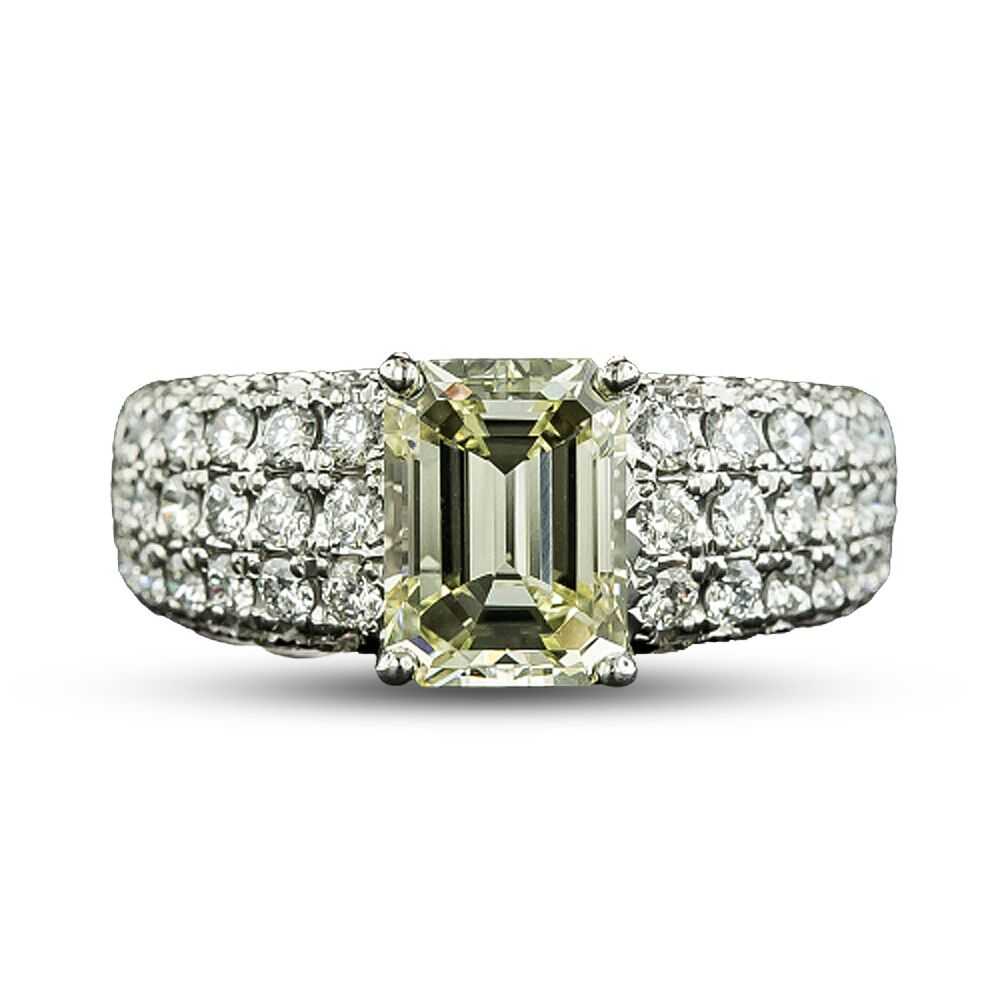 Estate 1.97 Carat Emerald-Cut Diamond Pave Ring -… - image 4