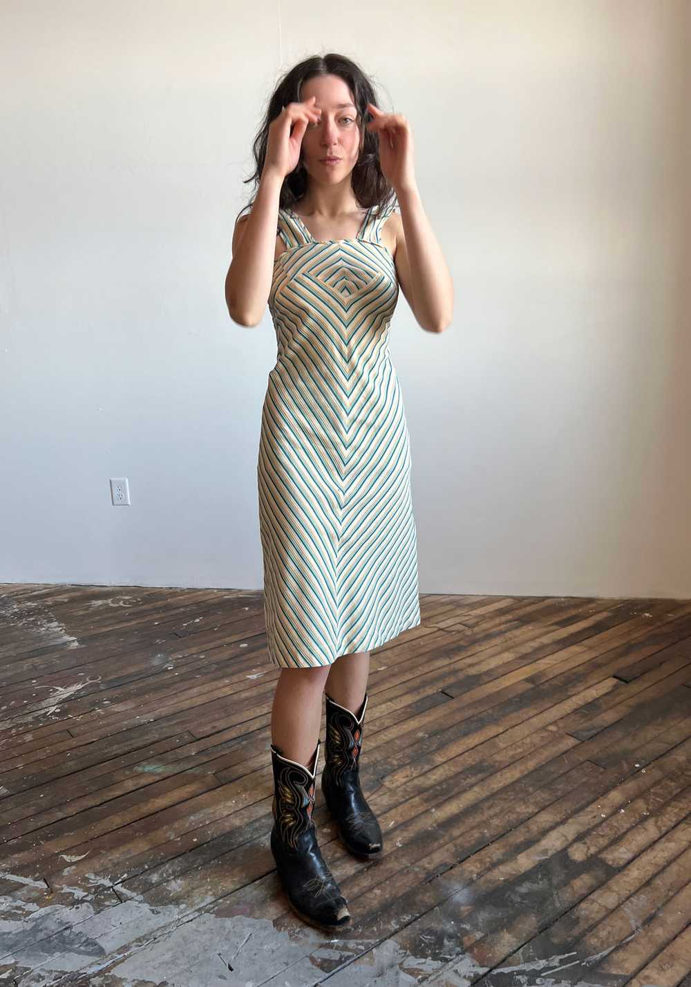 Vintage Early 1930's Striped Cotton Dress with Me… - image 2