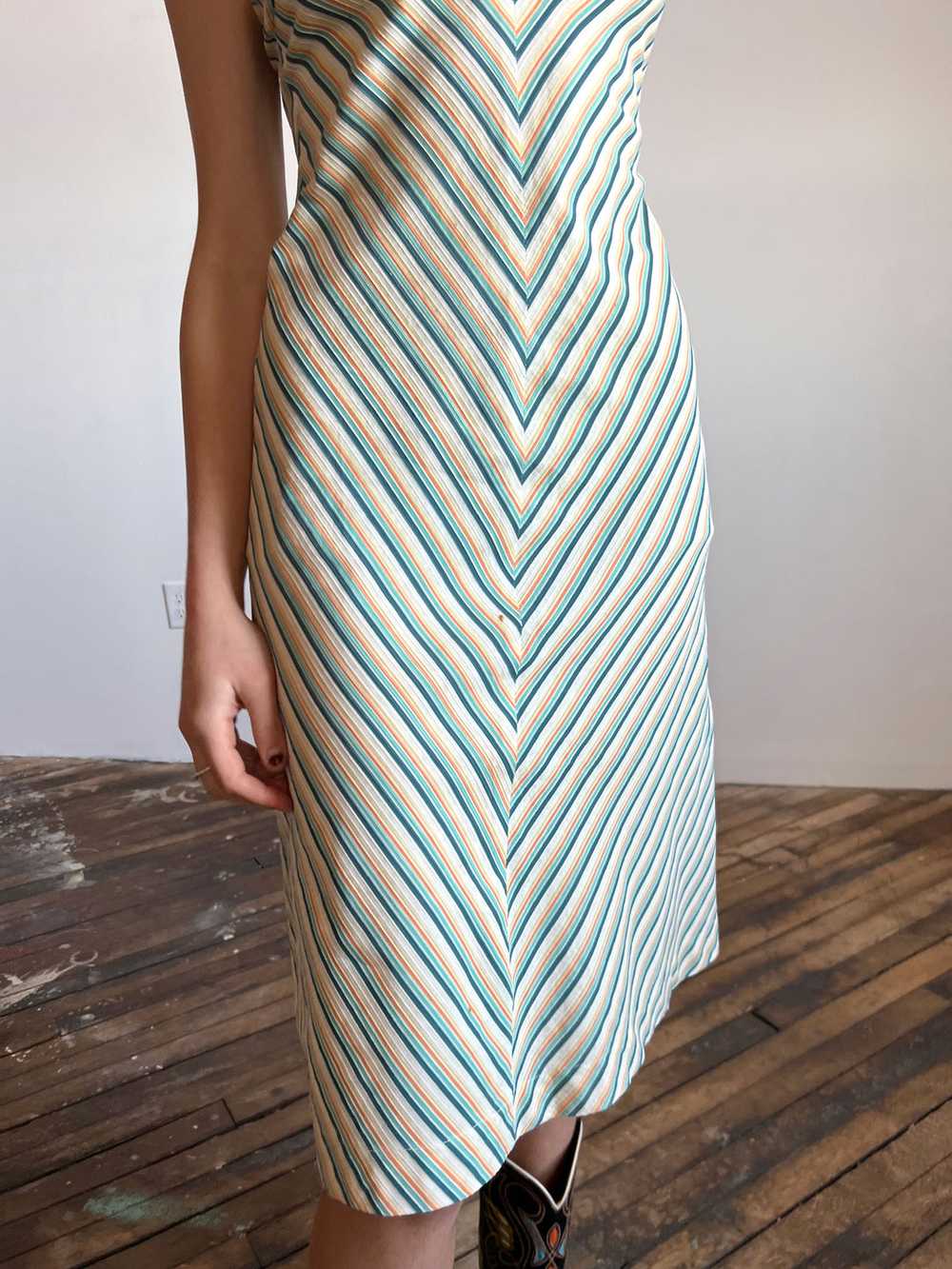Vintage Early 1930's Striped Cotton Dress with Me… - image 3