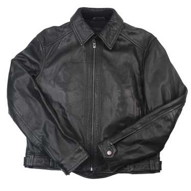 HUGO - Leather biker jacket with monogram-motif lining