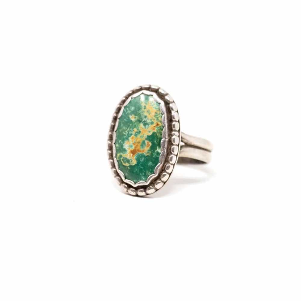 925 Sterling Silver Oval Turquoise Cabochon Ring - image 1