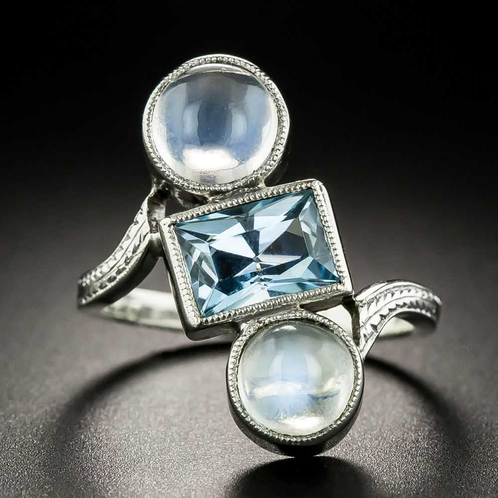 Art Deco Moonstone and Aquamarine Dinner Ring - image 1