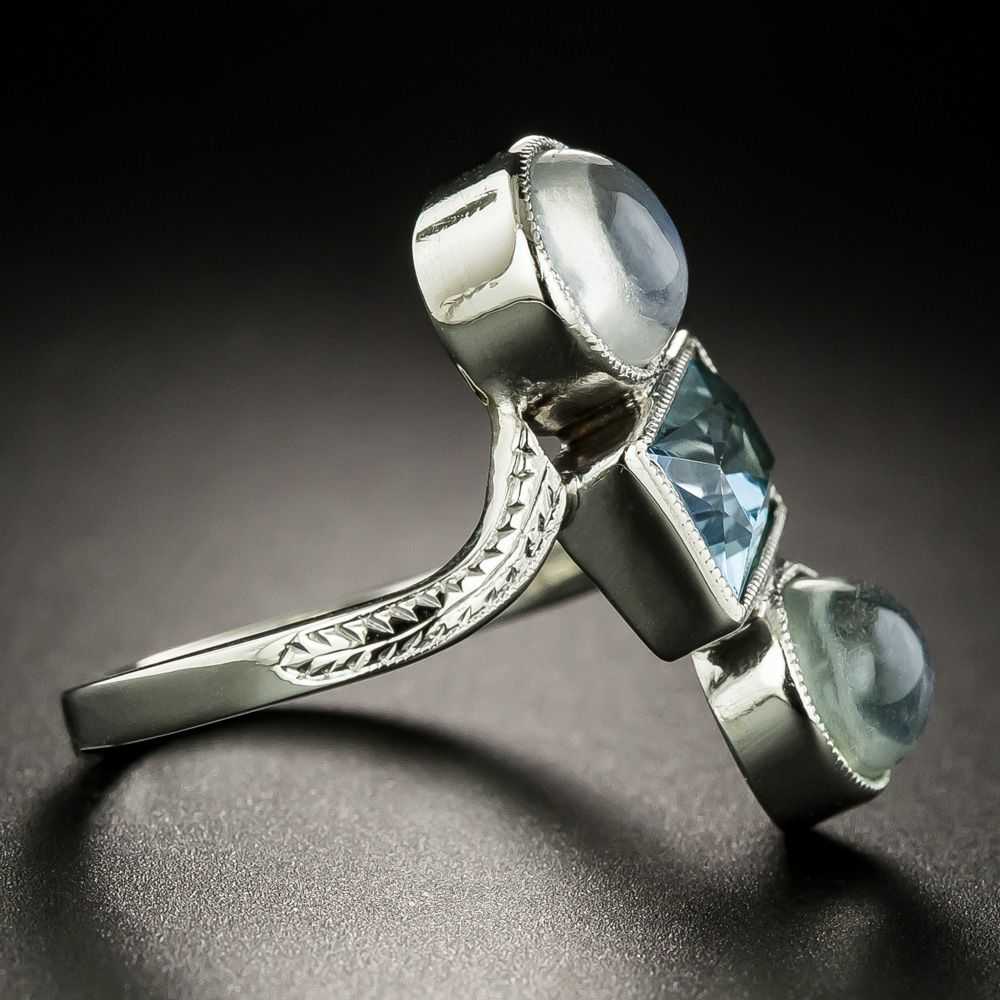 Art Deco Moonstone and Aquamarine Dinner Ring - image 2