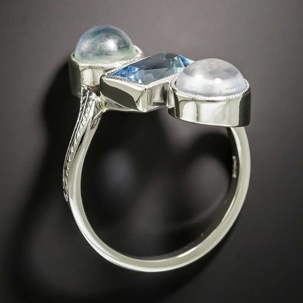 Art Deco Moonstone and Aquamarine Dinner Ring - image 3