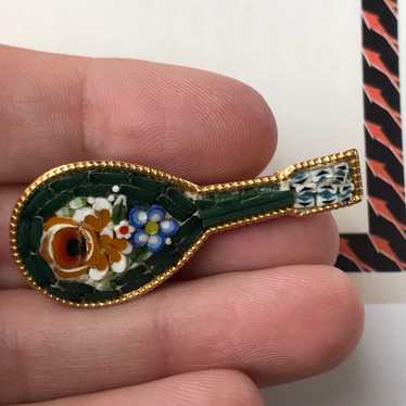 Vintage Italian Micro Mosaic Mandolin Pin - image 1