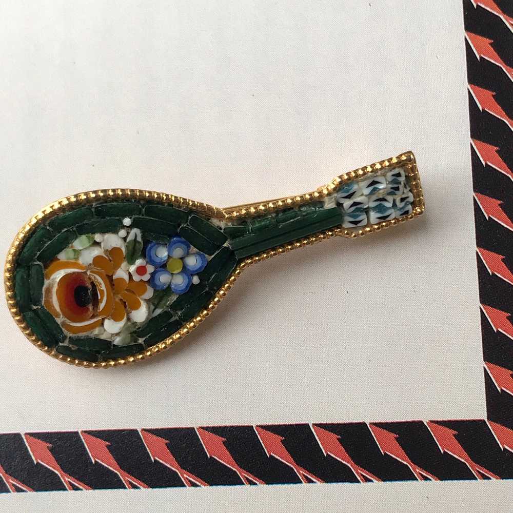 Vintage Italian Micro Mosaic Mandolin Pin - image 3