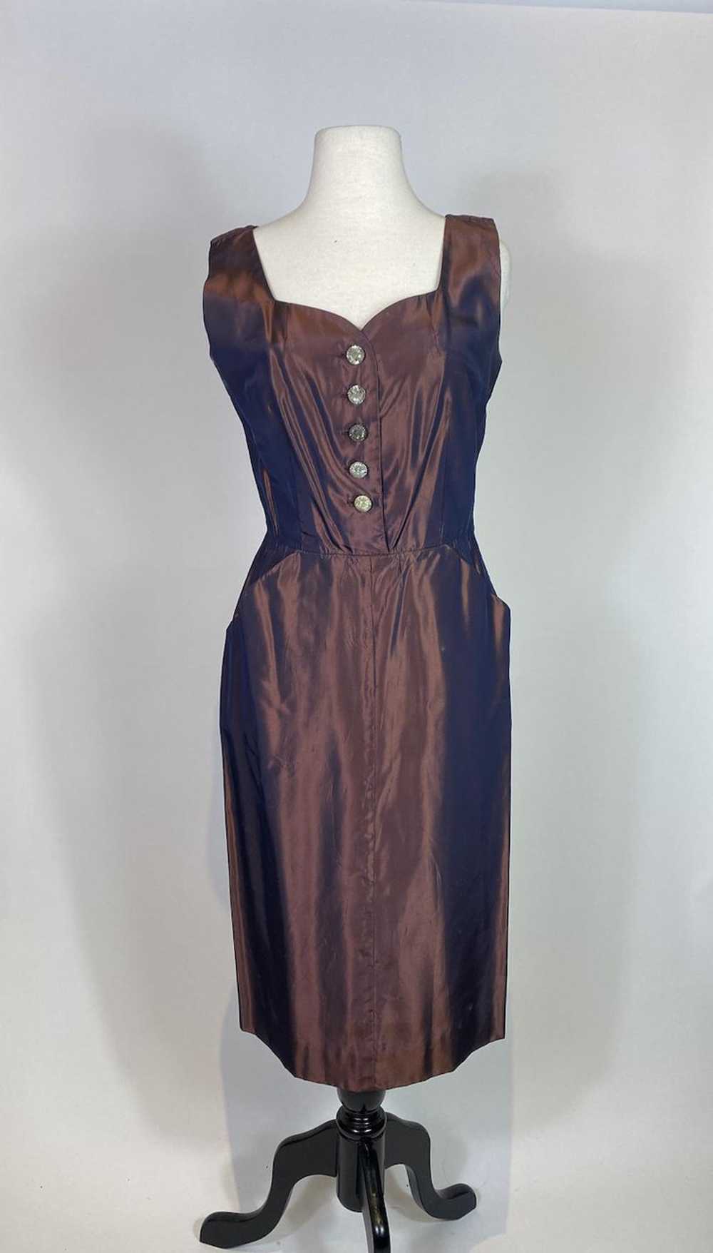 1950s Brown Silk Taffeta Dress and Jacket Set - image 2