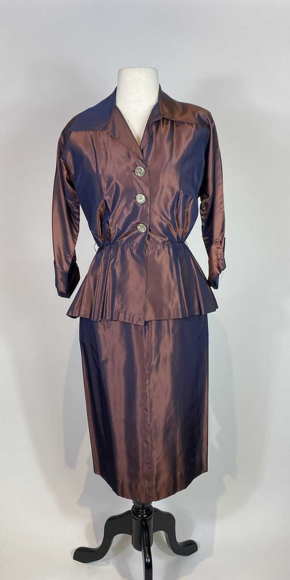 1950s Brown Silk Taffeta Dress and Jacket Set - image 6