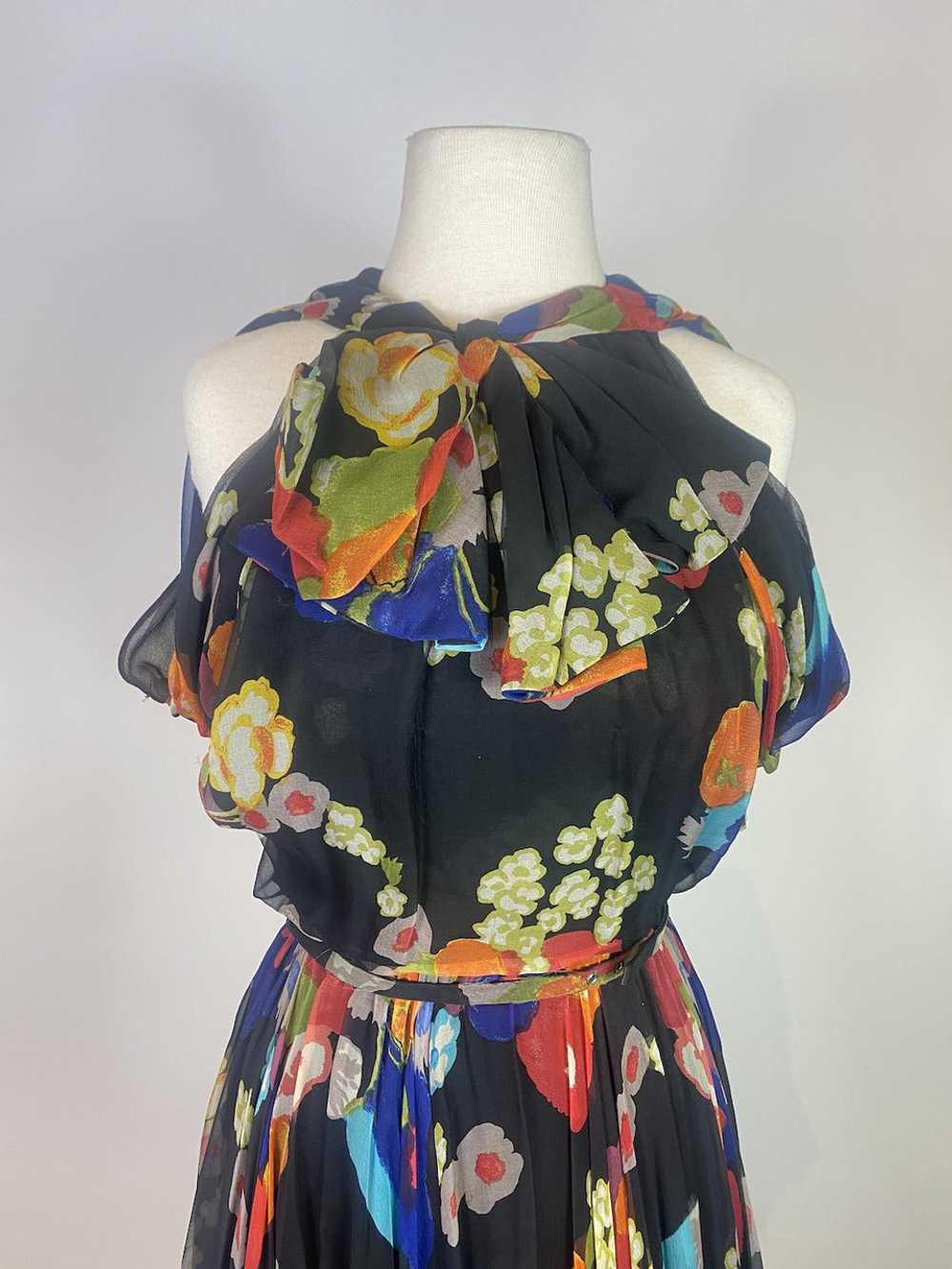 1950s - 1960s Silk Chiffon Floral Bow Front Dress - image 2