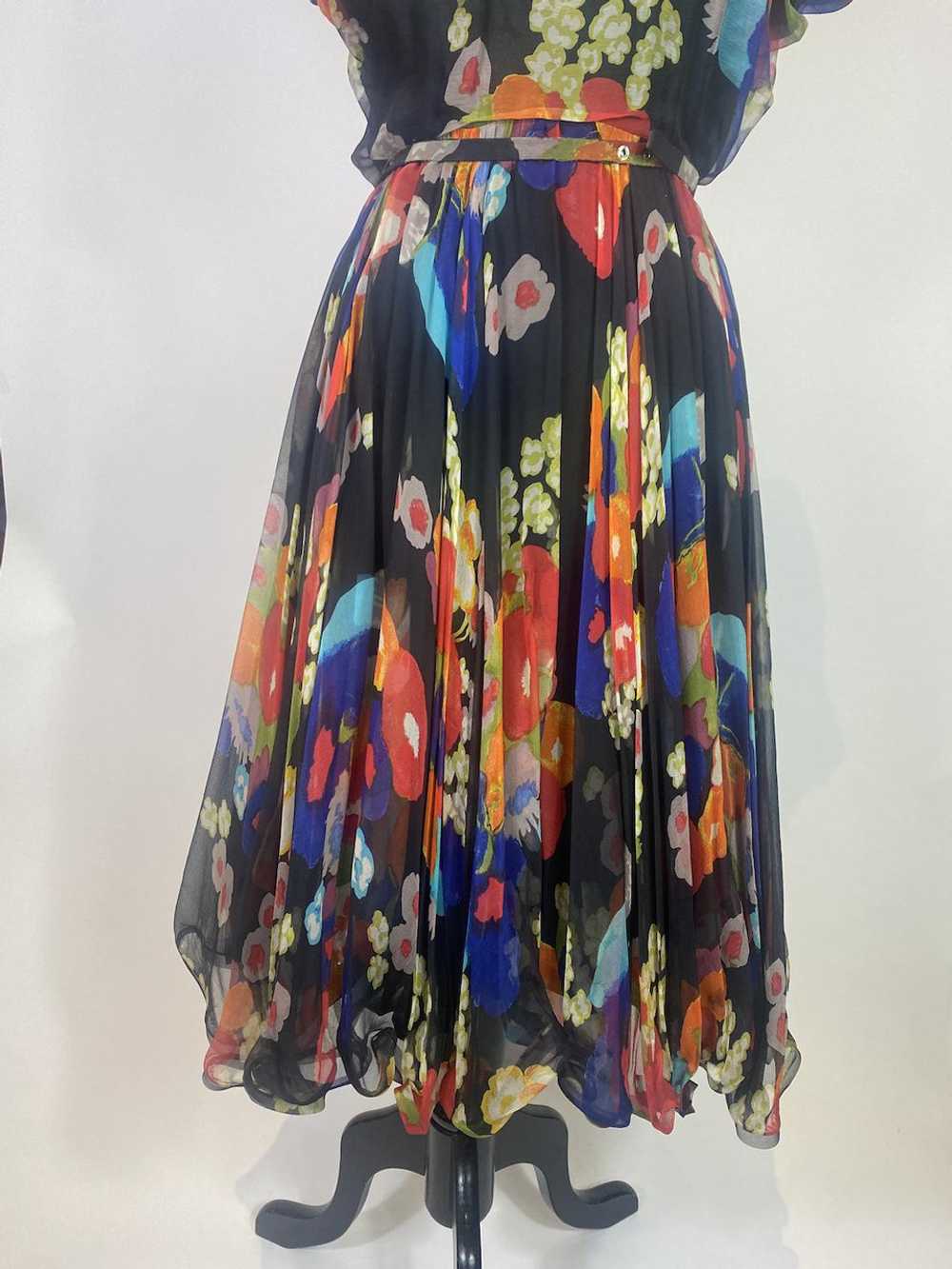 1950s - 1960s Silk Chiffon Floral Bow Front Dress - image 3
