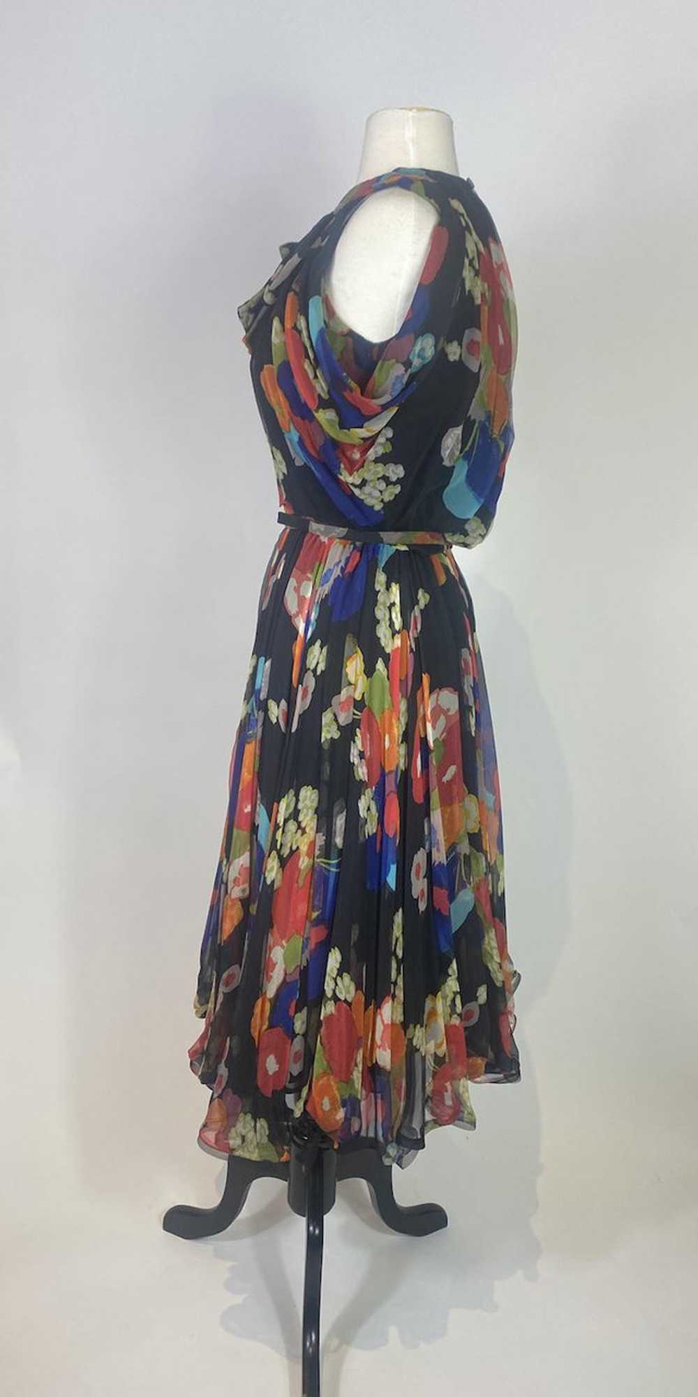 1950s - 1960s Silk Chiffon Floral Bow Front Dress - image 4