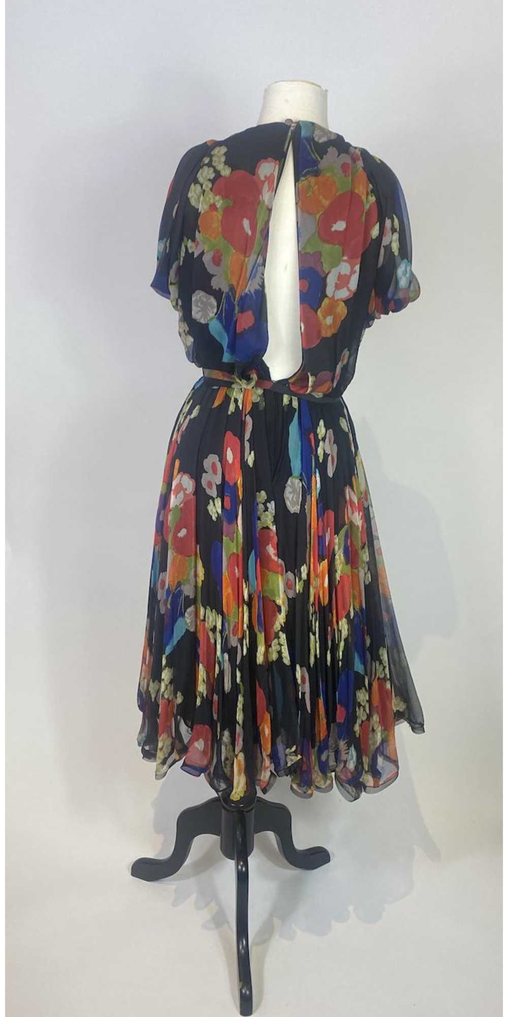 1950s - 1960s Silk Chiffon Floral Bow Front Dress - image 5