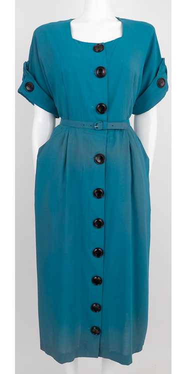 Vibrant 1950s NOS Teal Rayon Dress