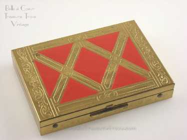 Zell Compact Vintage Gold with Red Enamel in Orig… - image 1