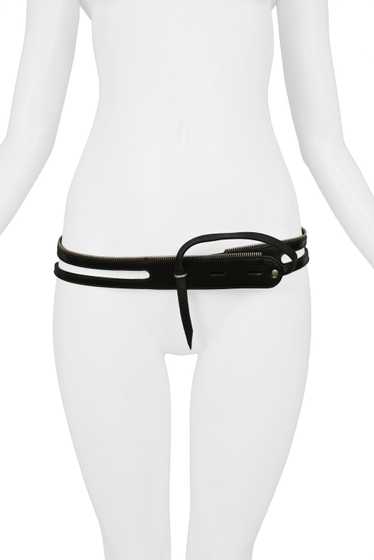 HELMUT LANG BLACK CALF LEATHER BELT WITH EXPOSED Z