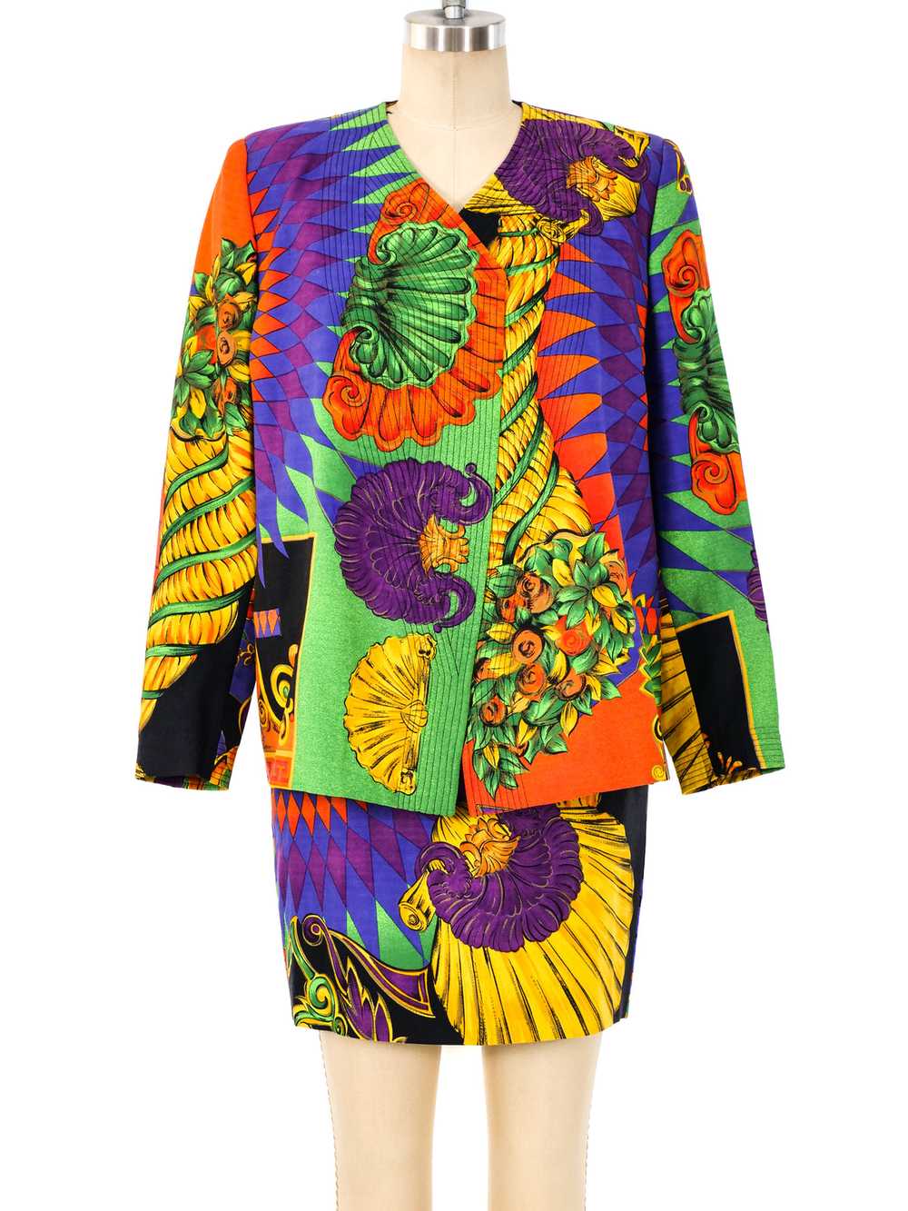 Gianni Versace Tropical Baroque Printed Skirt Suit - Gem