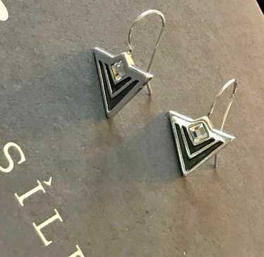 Silpada 'Triangle Edge' Natural Black Agate Stud Earrings in Sterling