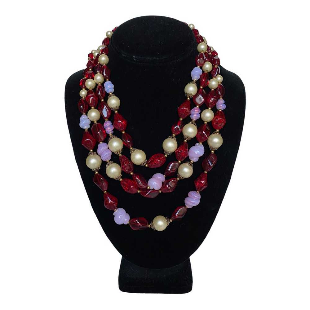 Trifari 4-strand Art Glass and Faux Pearl Necklace - image 1