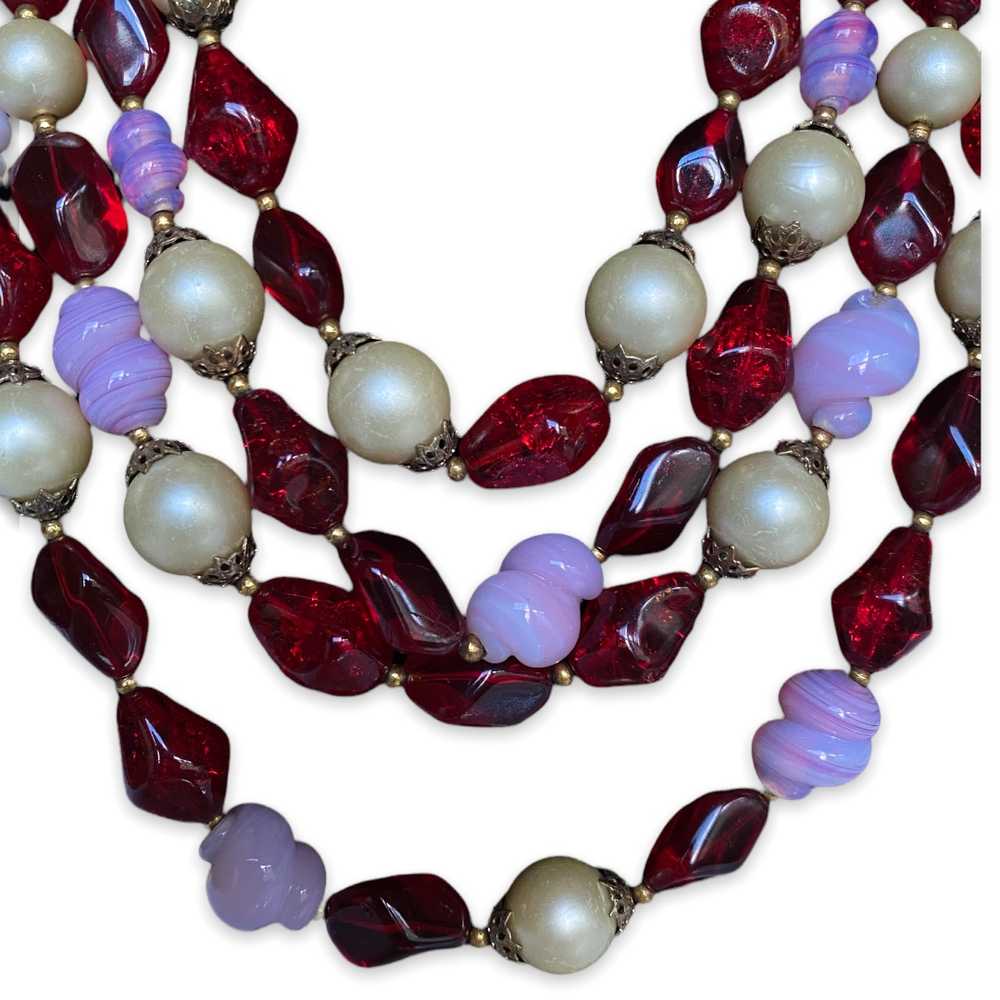 Trifari 4-strand Art Glass and Faux Pearl Necklace - image 2