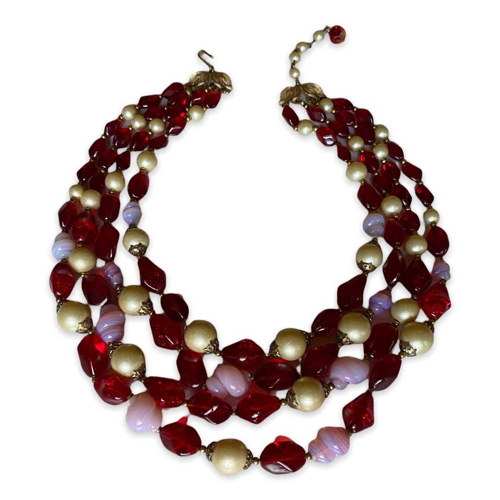 Trifari 4-strand Art Glass and Faux Pearl Necklace - image 6