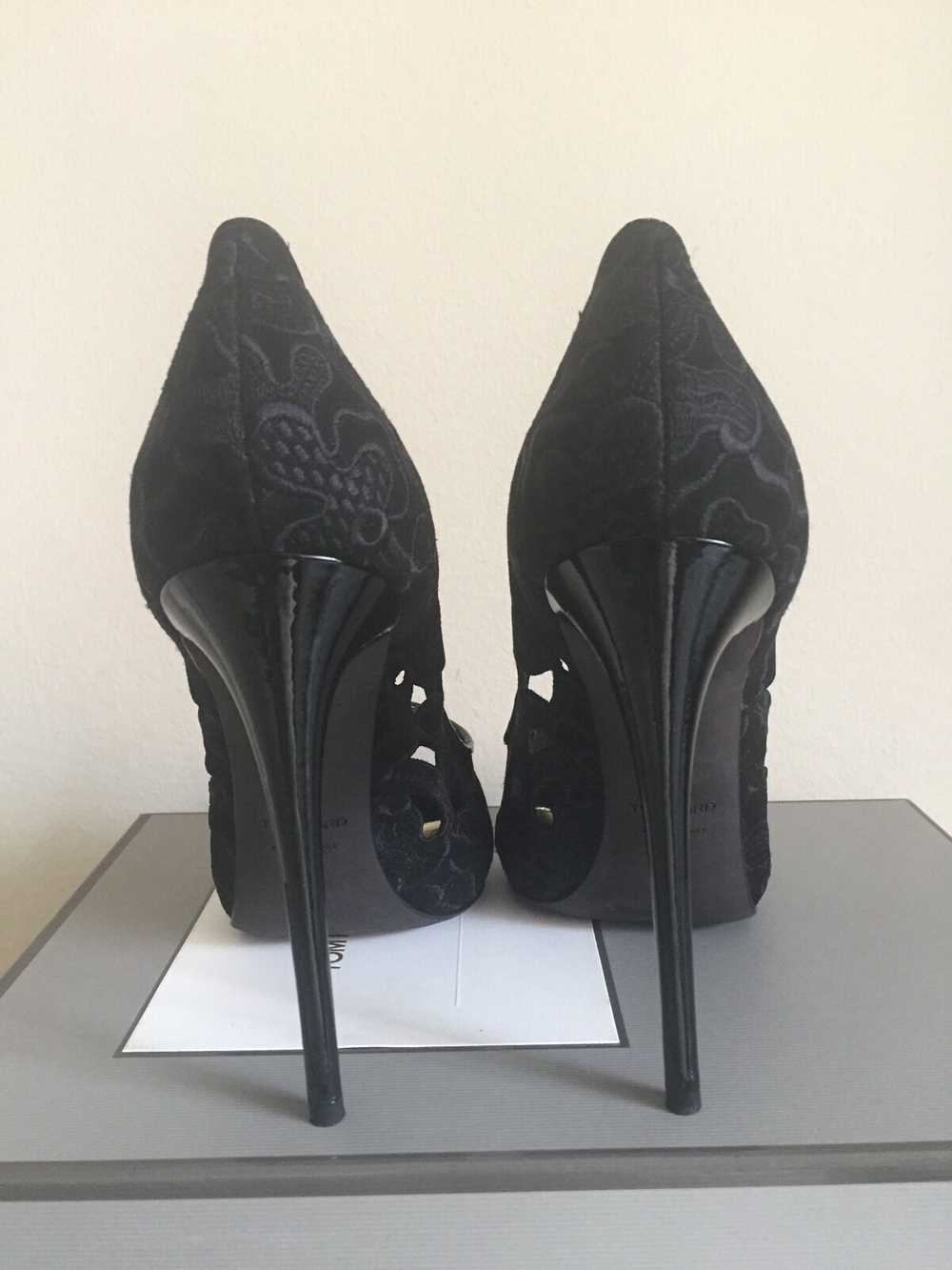 Tom Ford Black Suede Embroidered Peep Toe Pump SZ… - image 2