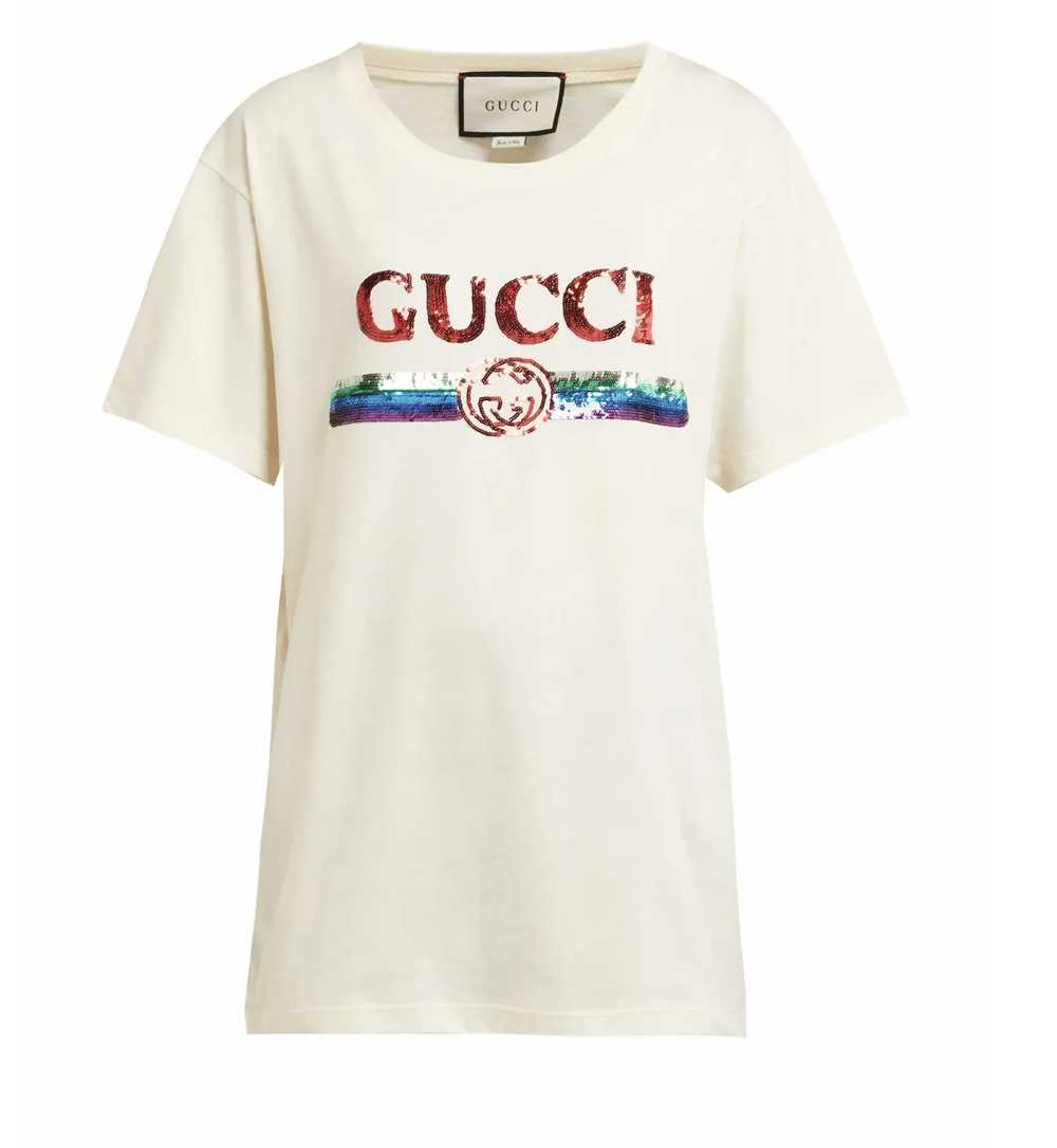 Gucci BNWT Oversize Beige Sequin Vintage Logo T-S… - image 1