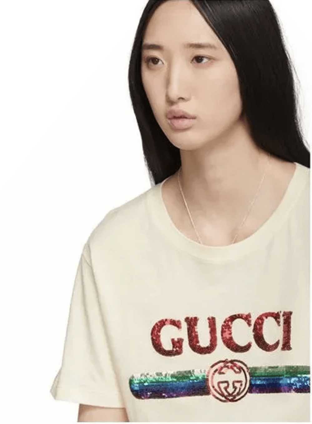Gucci BNWT Oversize Beige Sequin Vintage Logo T-S… - image 2