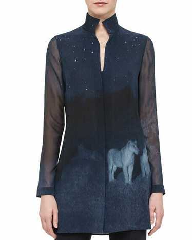 Akris Starling Night Lion-Print Silk Tunic/Blouse… - image 1