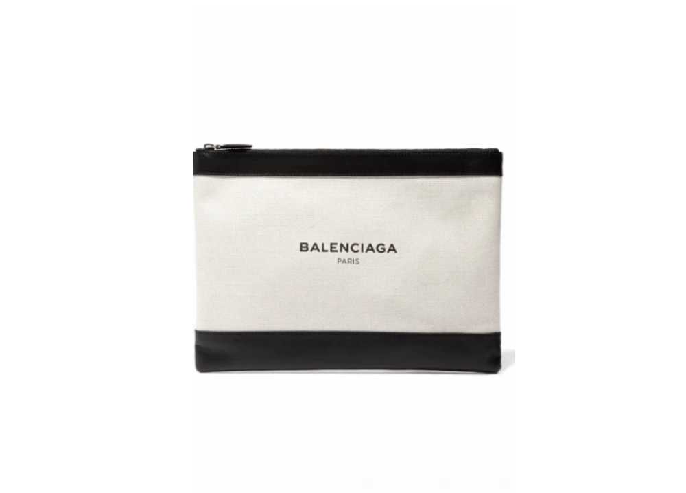 Balenciaga CANVAS AND BLACK LEATHER ZIP POUCH CLU… - image 1