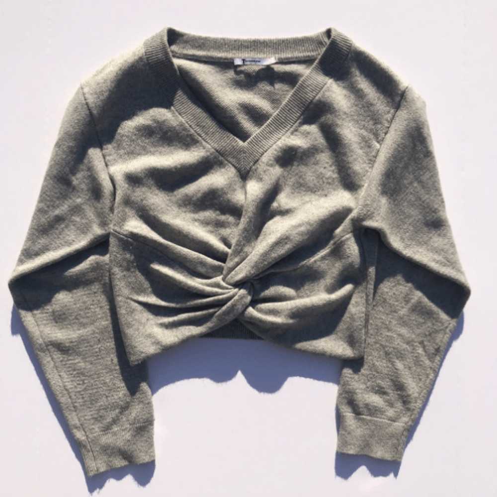 Alexander Wang Grey Twist Front Crop V Neck Sweat… - image 2