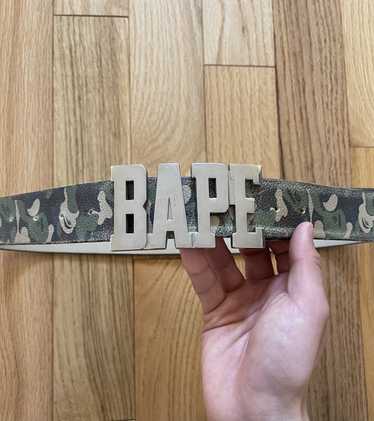 A BATHING APE Bape Gold logo buckle jacquard camo leather belt XL