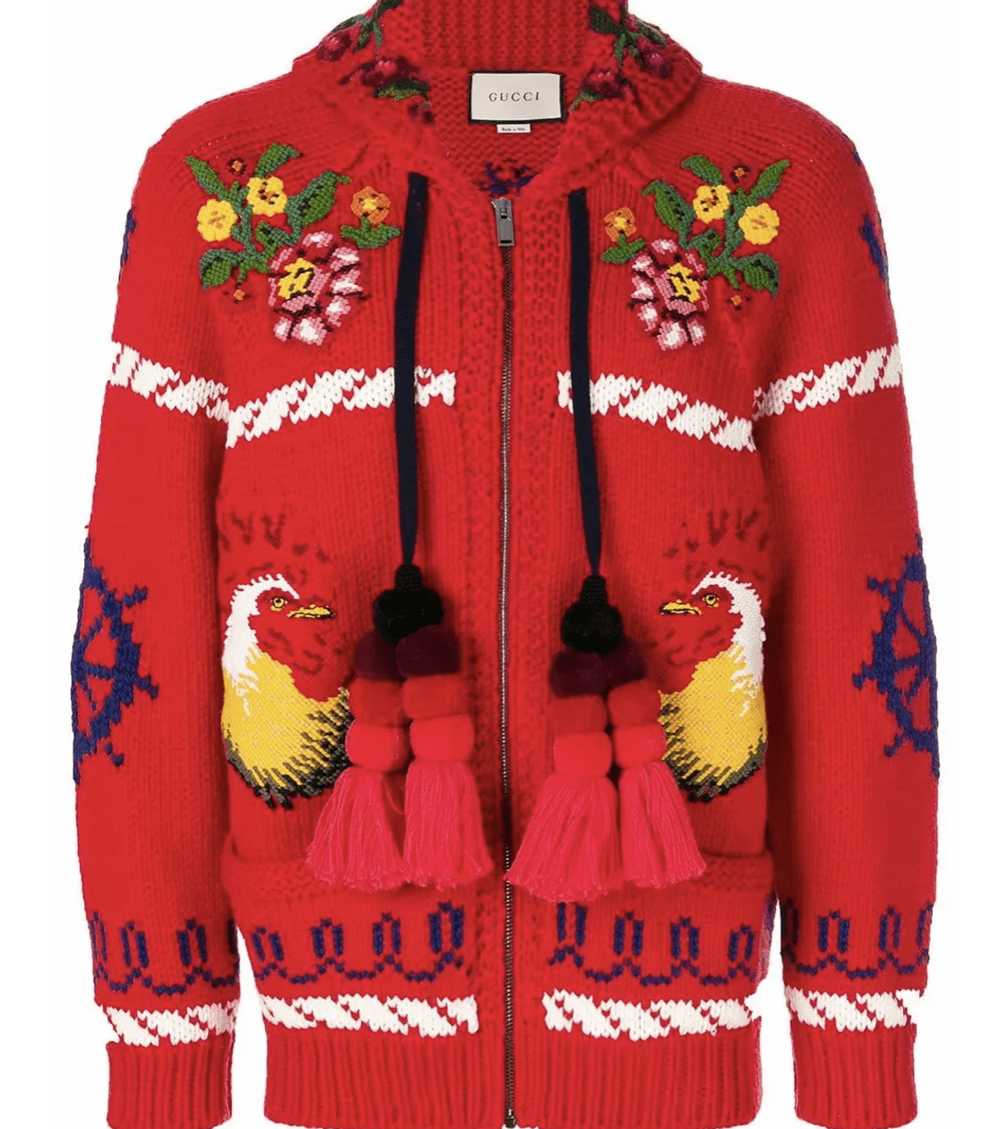 Gucci Gucci Wool Red Bomber Jacket with Appliqués… - image 2