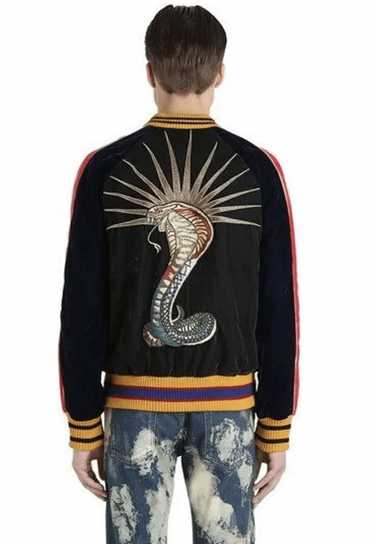 Gucci Flower & Cobra Embroidered Velvet Bomber Jac