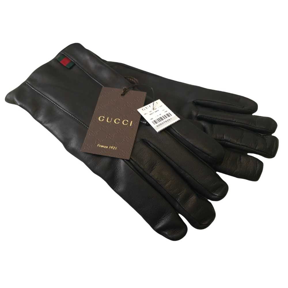 Gucci BNWT Black Nappa Leather & Cashmere Gloves … - image 1