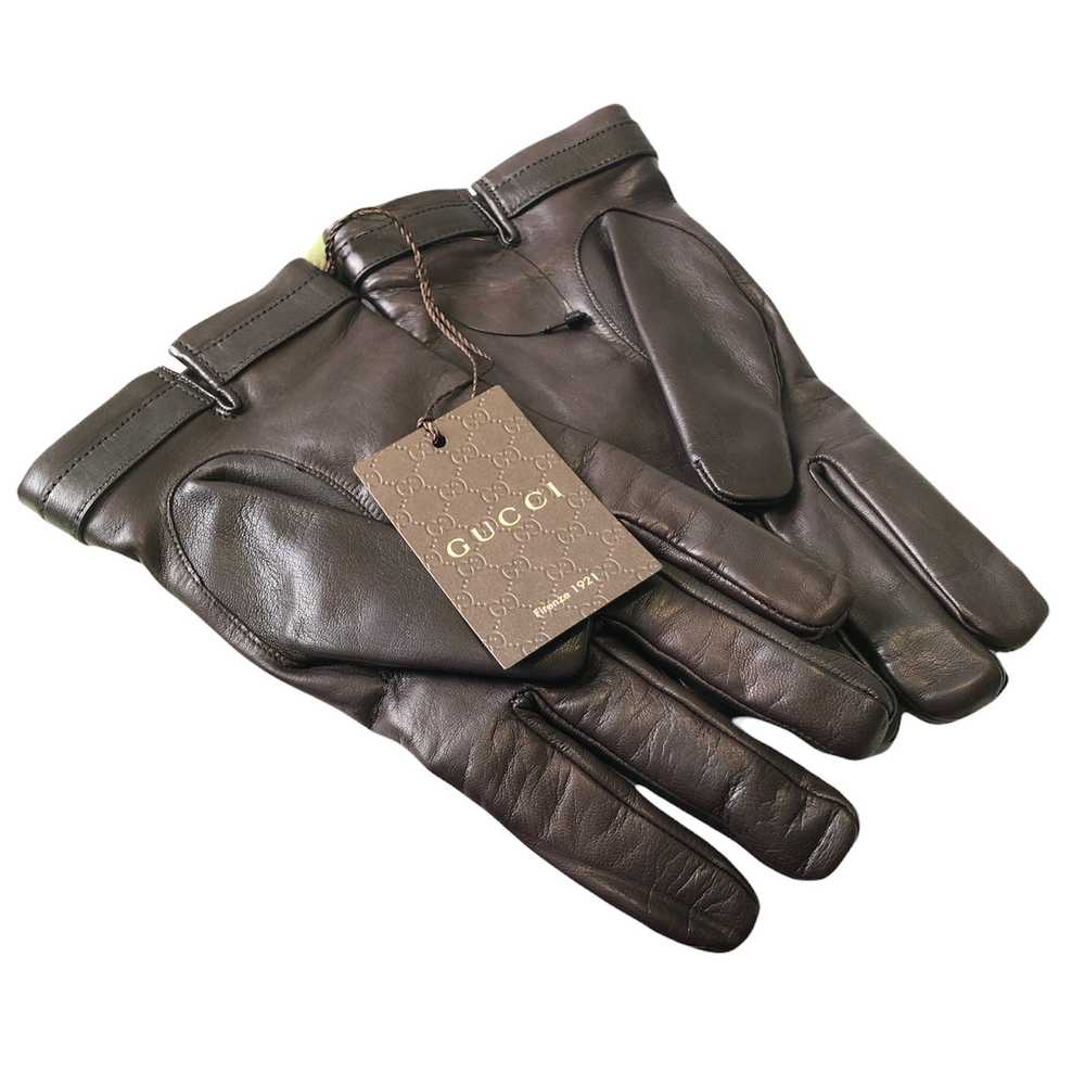 Gucci Nappa Leather & Cashmere Cocoa Brown Gloves… - image 2
