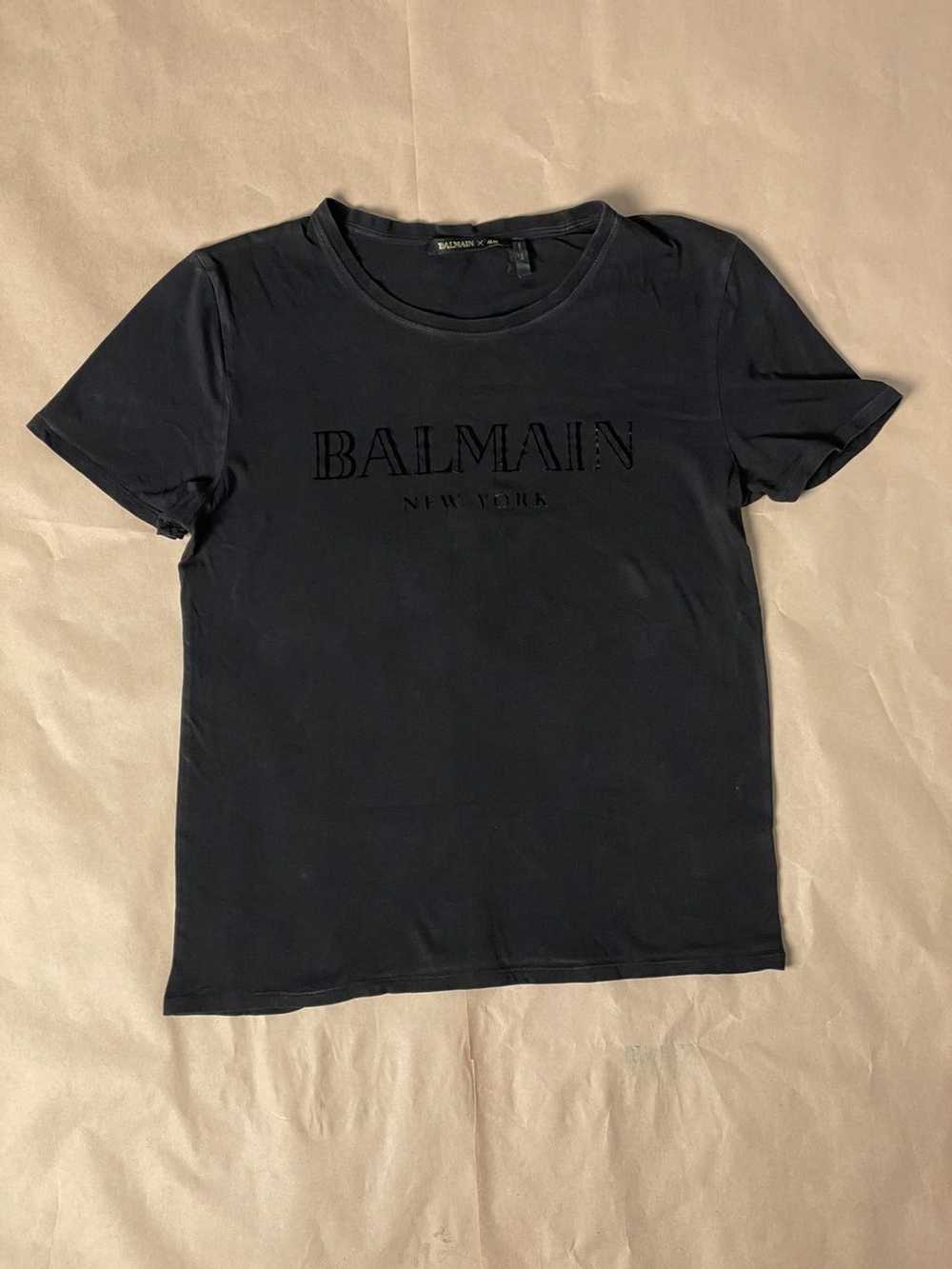 Men's BALMAIN x H&M T-Shirt Tee Velvet Logo M Cotton Khaki Green New  York