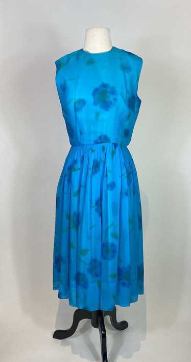 1960s Parkland Blue Chiffon Swing Dress - Gem
