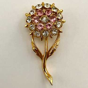 Late 60s/ Early 70s Rhinestone Flower Brooch - image 1