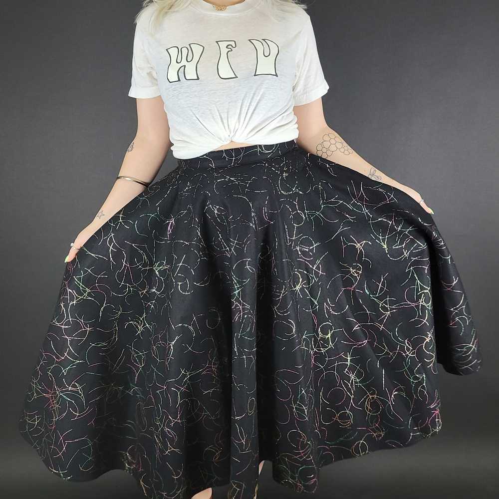 50s Black Confetti Wool Felt Circle Skirt - image 1