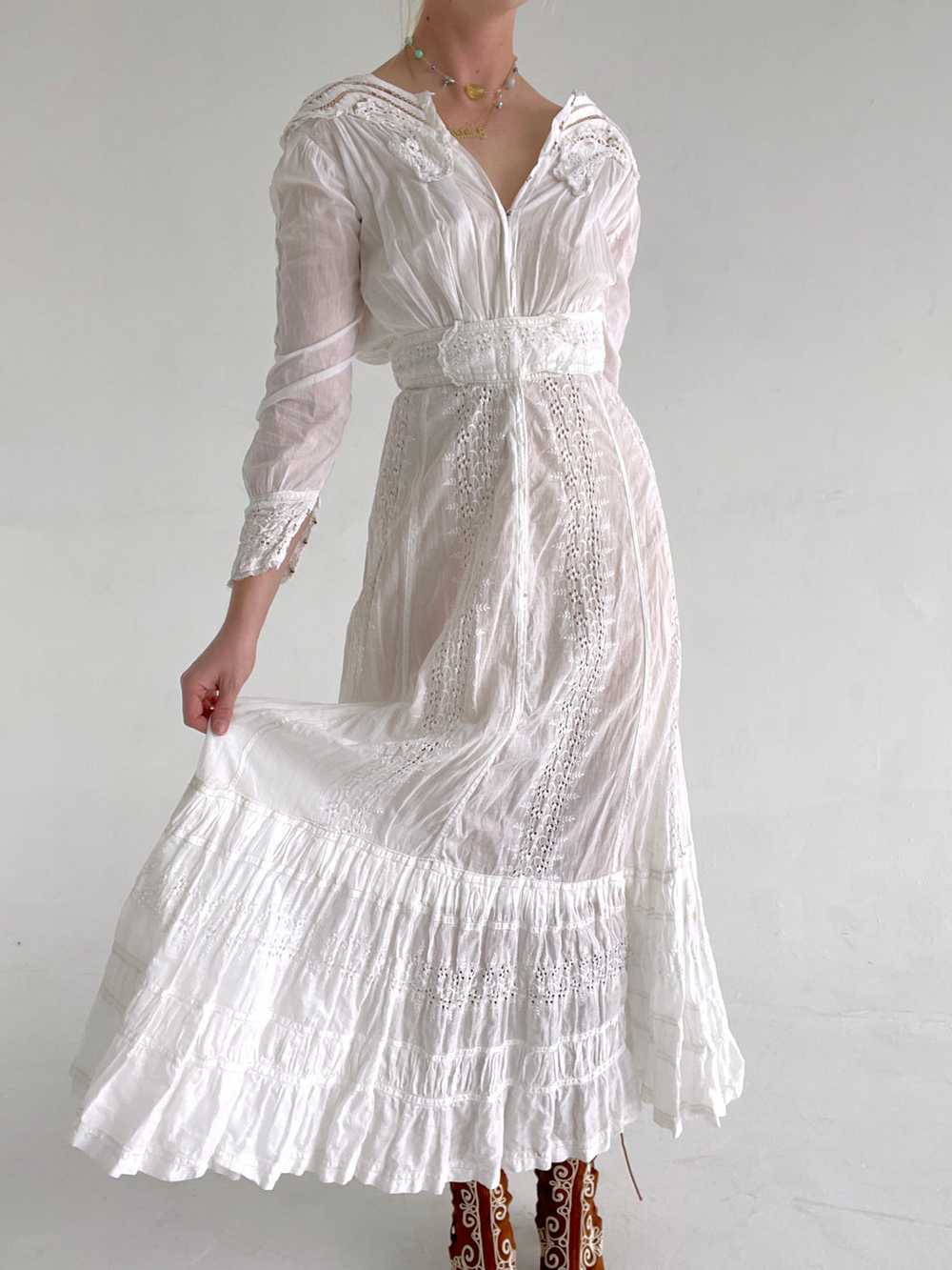 Victorian White Cotton Lawn Dress - image 12