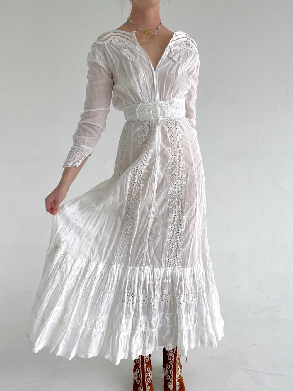 Victorian White Cotton Lawn Dress - image 3