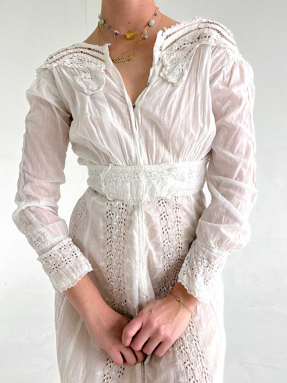 Victorian White Cotton Lawn Dress - image 6