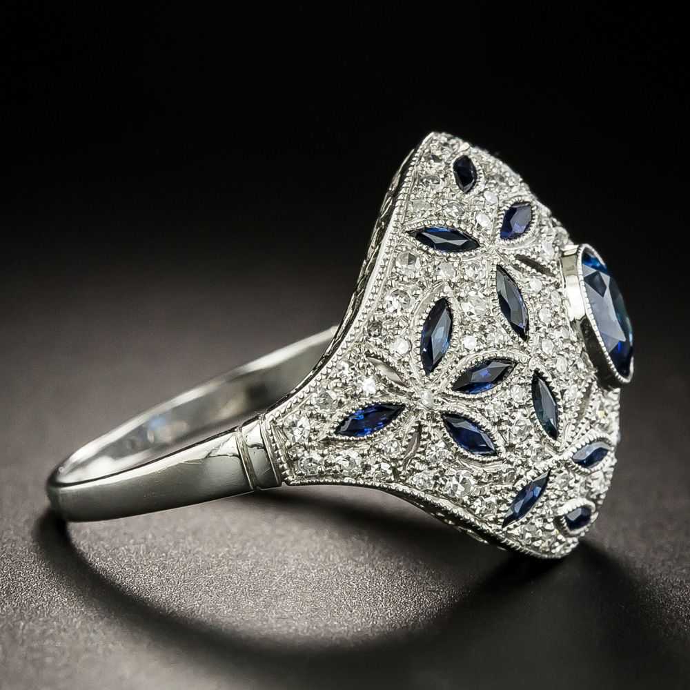 Art Deco Style Sapphire and Diamond Dome Ring - image 2